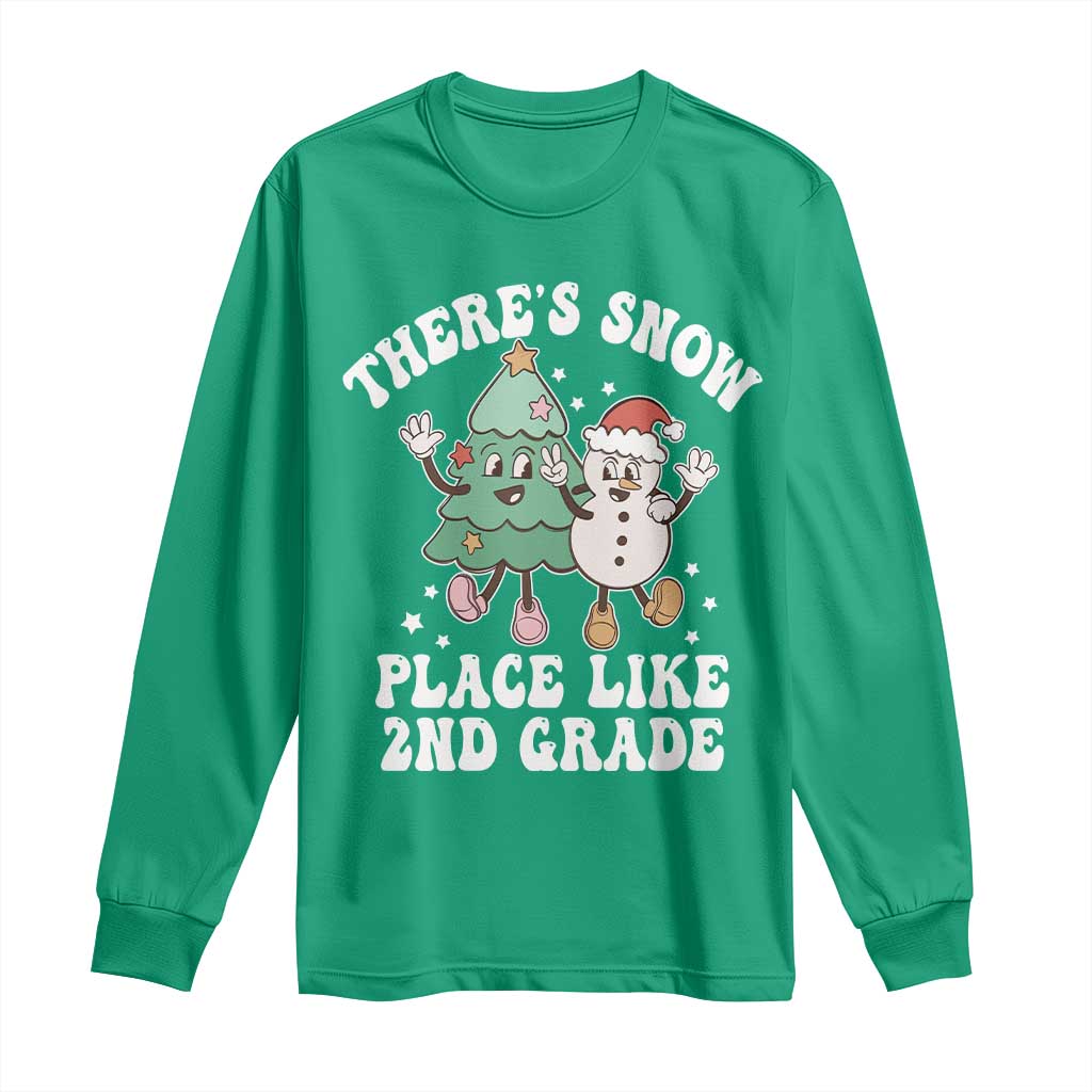 Christmas Teacher Long Sleeve Shirt There’s Snow Place Like 2nd Grade Merry Xmas Retro Groovy