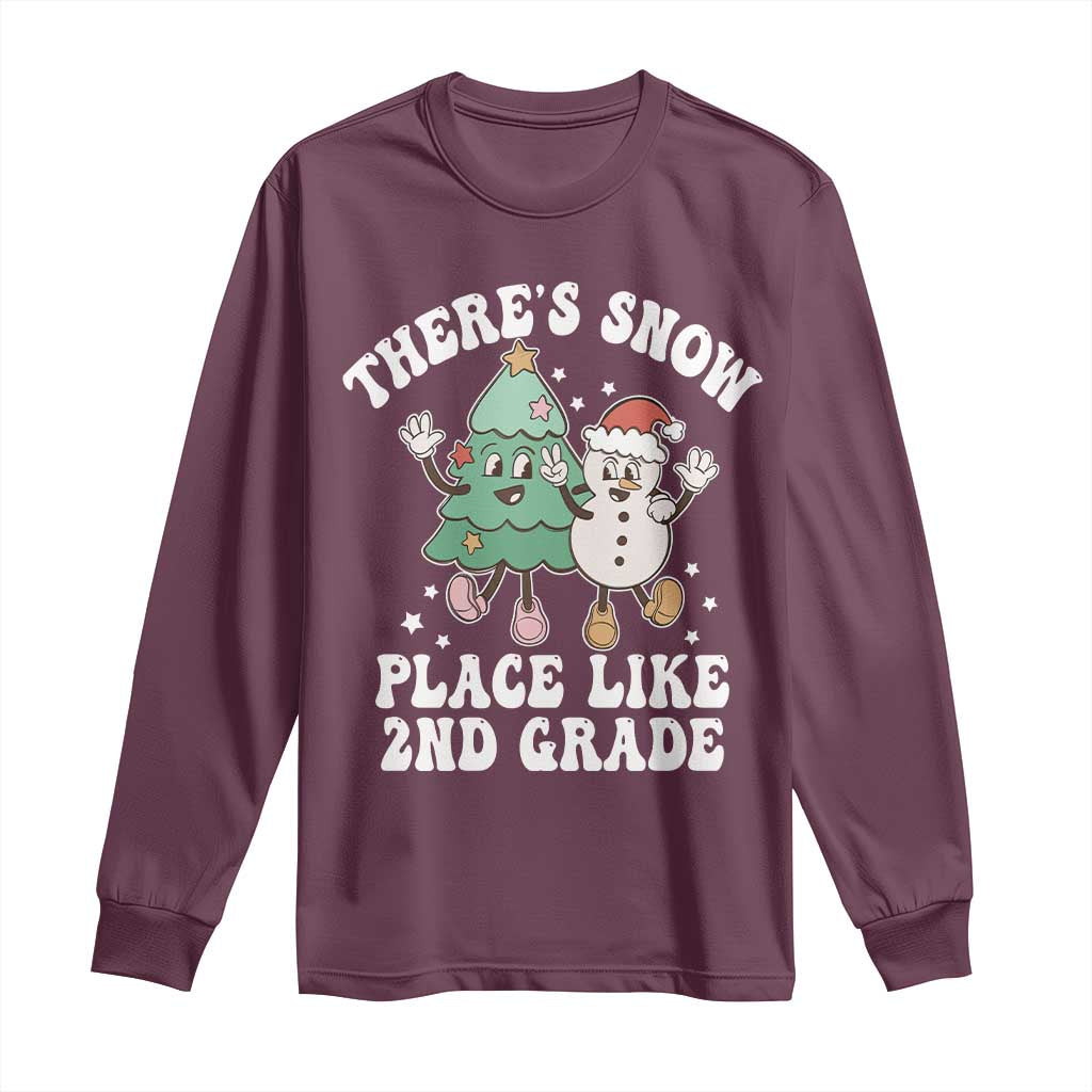 Christmas Teacher Long Sleeve Shirt There’s Snow Place Like 2nd Grade Merry Xmas Retro Groovy