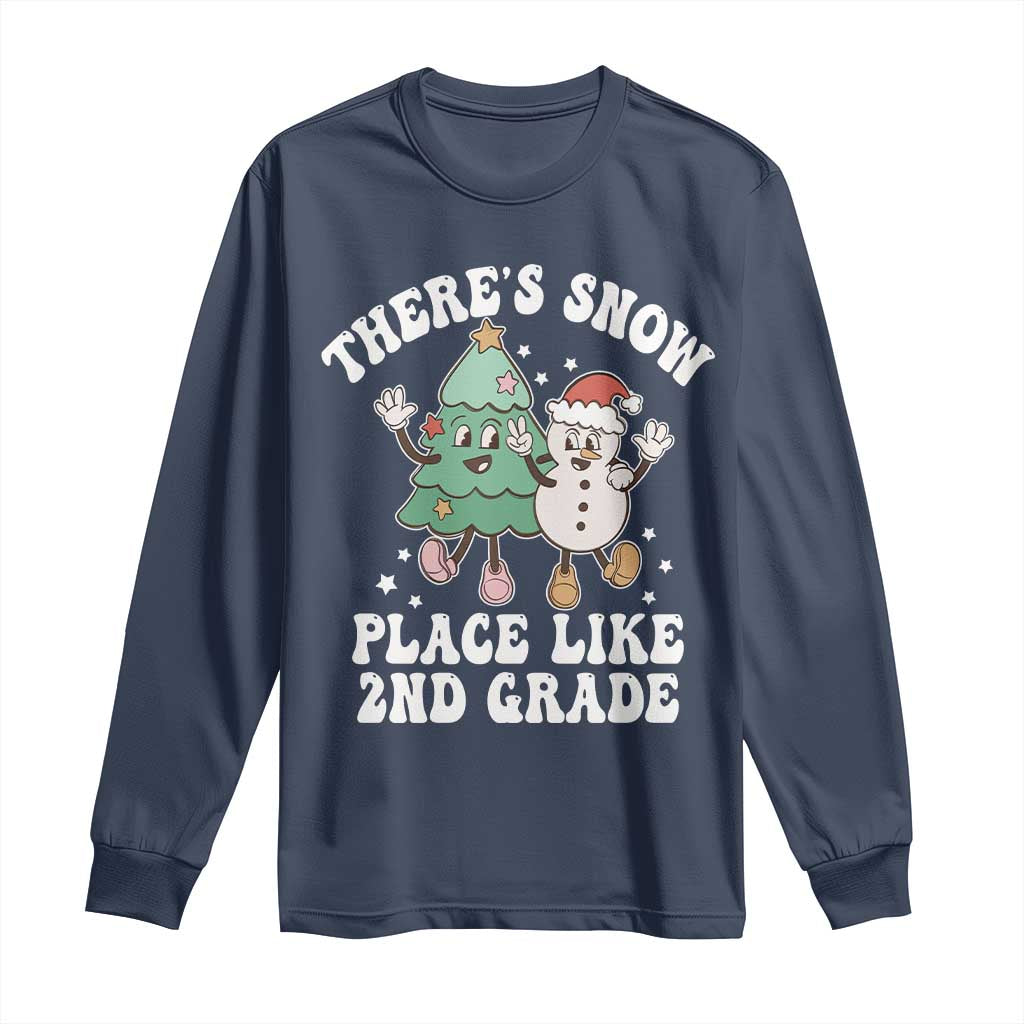 Christmas Teacher Long Sleeve Shirt There’s Snow Place Like 2nd Grade Merry Xmas Retro Groovy