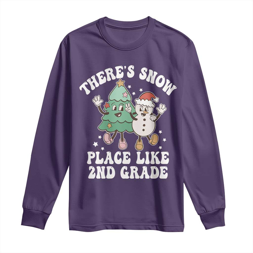 Christmas Teacher Long Sleeve Shirt There’s Snow Place Like 2nd Grade Merry Xmas Retro Groovy