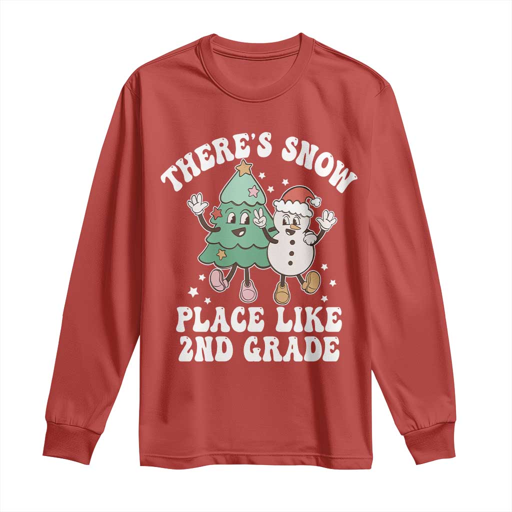 Christmas Teacher Long Sleeve Shirt There’s Snow Place Like 2nd Grade Merry Xmas Retro Groovy