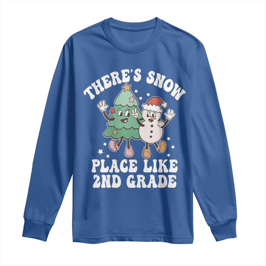 Christmas Teacher Long Sleeve Shirt There’s Snow Place Like 2nd Grade Merry Xmas Retro Groovy