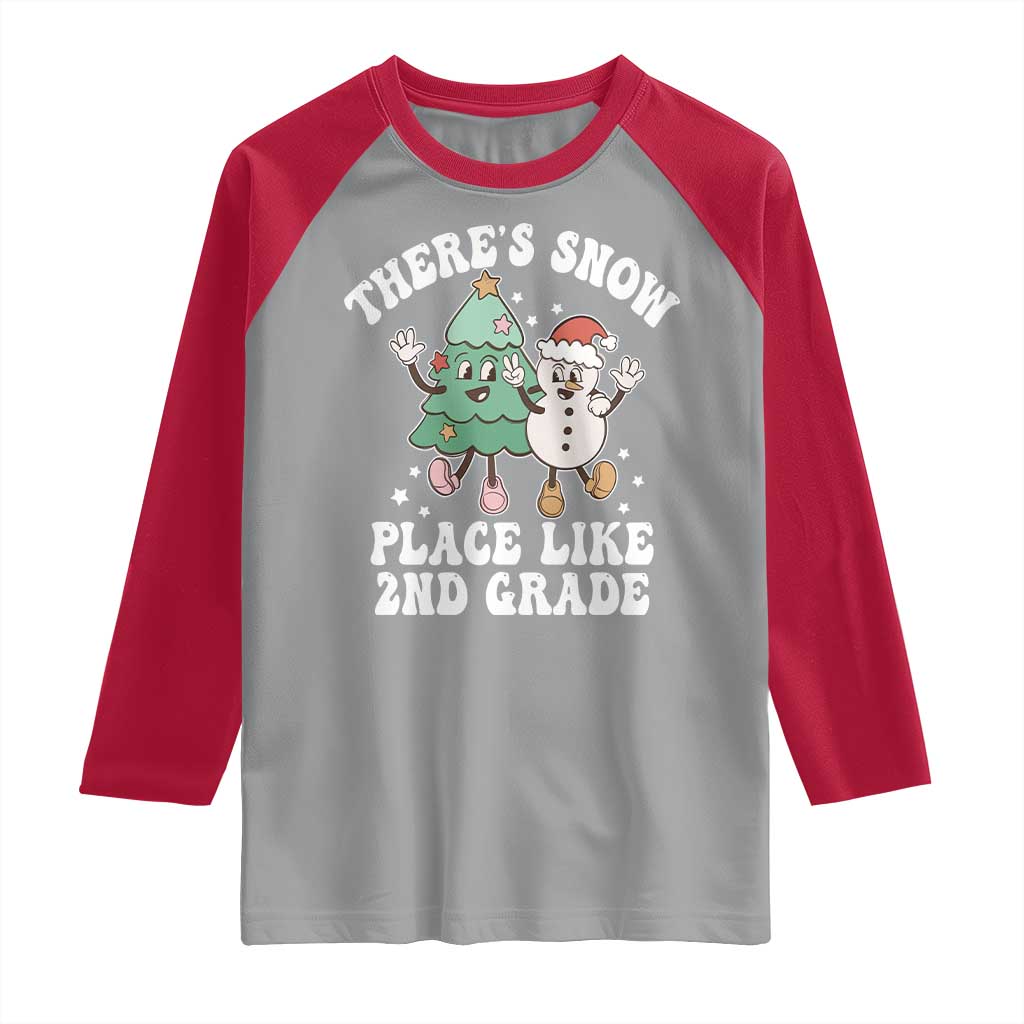 Christmas Teacher Raglan Shirt There’s Snow Place Like 2nd Grade Merry Xmas Retro Groovy
