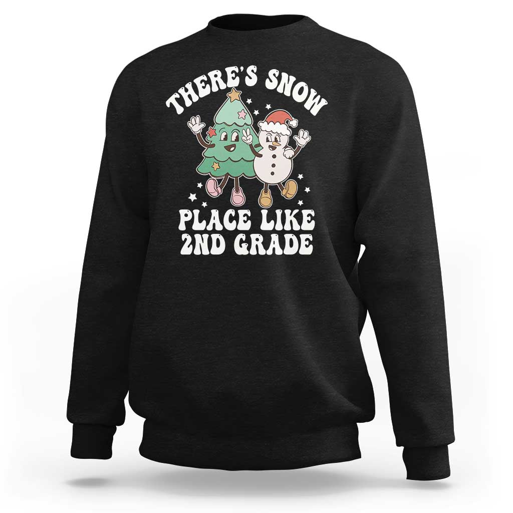 Christmas Teacher Sweatshirt Theres Snow Place Like 2nd Grade Merry Xmas Retro Groovy - Wonder Print Shop