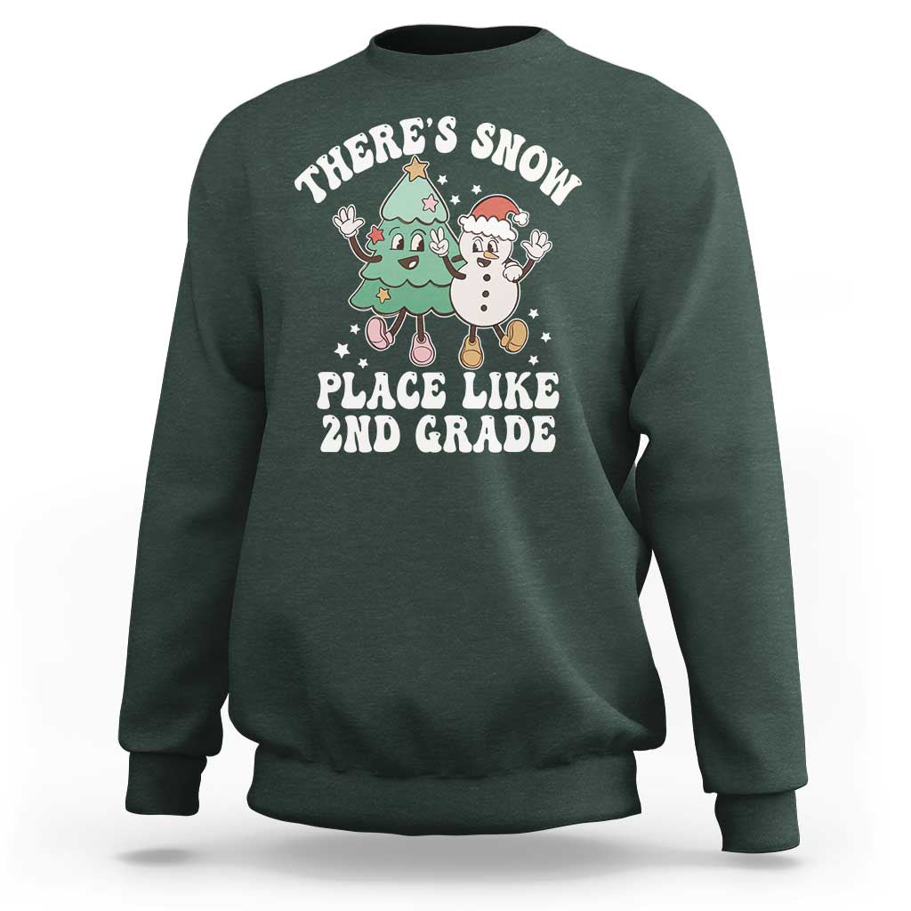 Christmas Teacher Sweatshirt Theres Snow Place Like 2nd Grade Merry Xmas Retro Groovy - Wonder Print Shop
