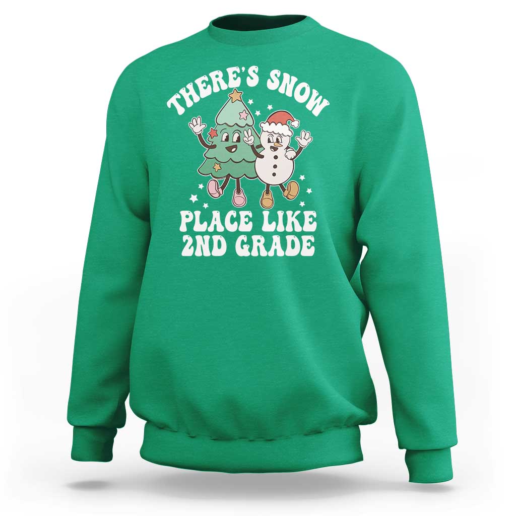 Christmas Teacher Sweatshirt Theres Snow Place Like 2nd Grade Merry Xmas Retro Groovy - Wonder Print Shop