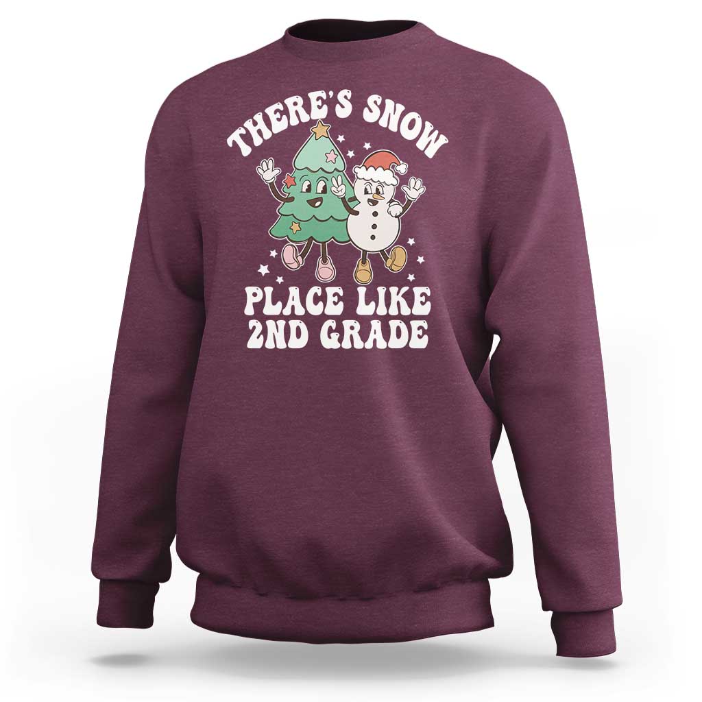 Christmas Teacher Sweatshirt Theres Snow Place Like 2nd Grade Merry Xmas Retro Groovy - Wonder Print Shop