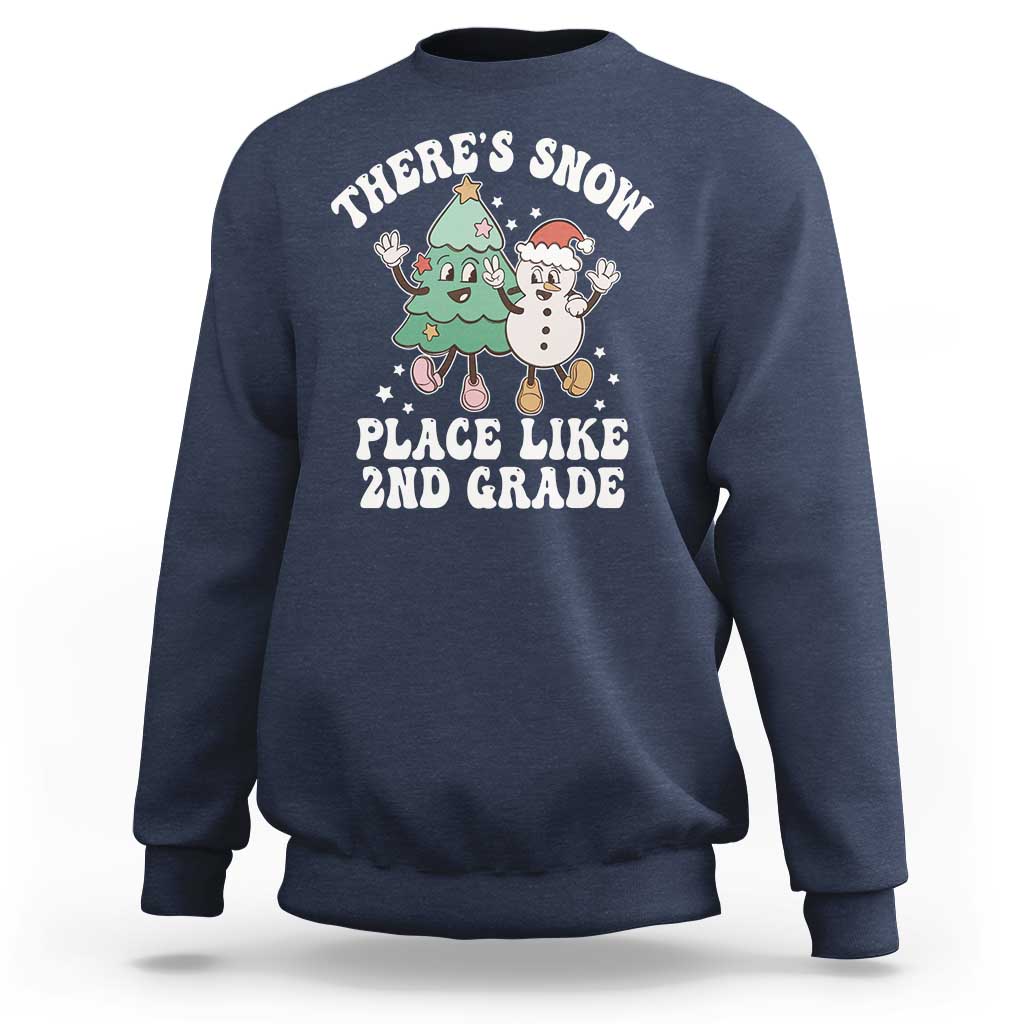 Christmas Teacher Sweatshirt Theres Snow Place Like 2nd Grade Merry Xmas Retro Groovy - Wonder Print Shop