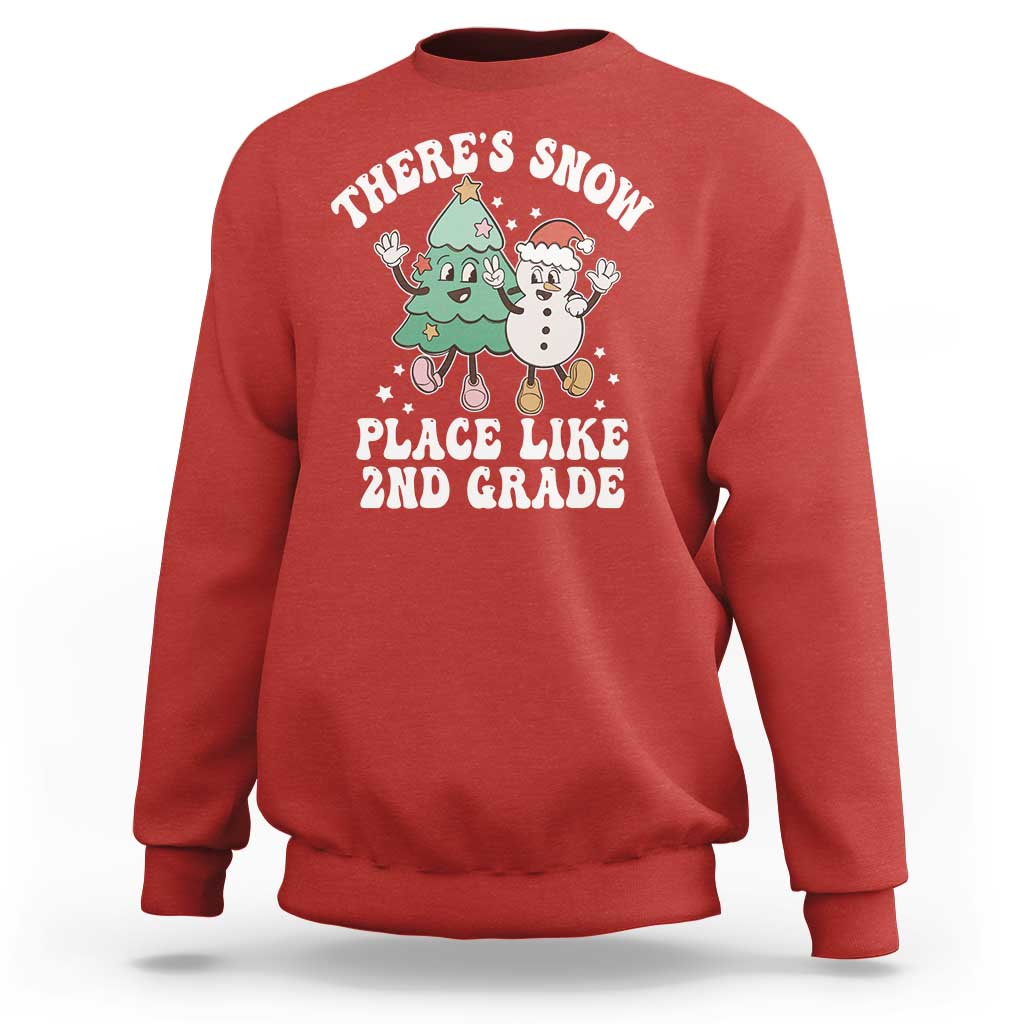 Christmas Teacher Sweatshirt Theres Snow Place Like 2nd Grade Merry Xmas Retro Groovy - Wonder Print Shop