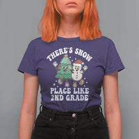 Christmas Teacher T Shirt For Women Theres Snow Place Like 2nd Grade Merry Xmas Retro Groovy - Wonder Print Shop