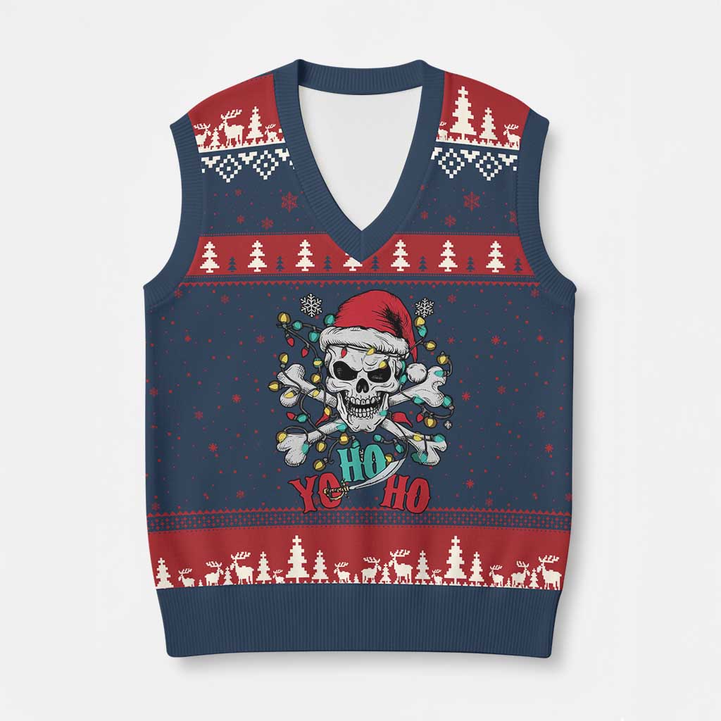 Xmas Pirate Skull V-Neck Knit Sweater Vest Yo Ho Ho Boat Cruise Xmas Crossbones - Wonder Print Shop