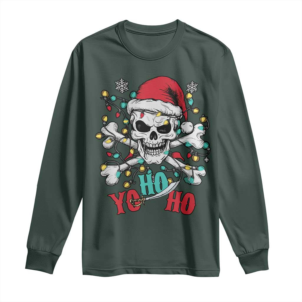 Christmas Pirate Skull Long Sleeve Shirt Yo Ho Ho Boat Cruise Xmas Crossbones