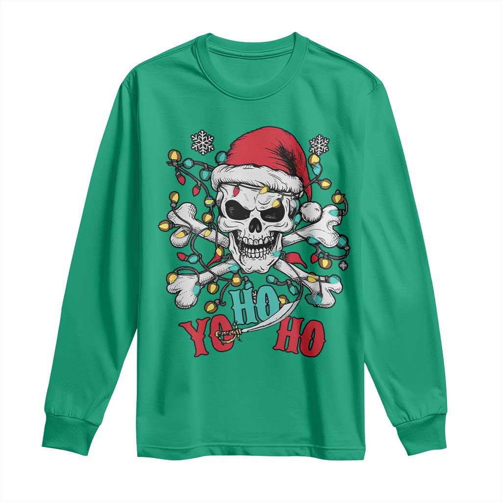 Christmas Pirate Skull Long Sleeve Shirt Yo Ho Ho Boat Cruise Xmas Crossbones