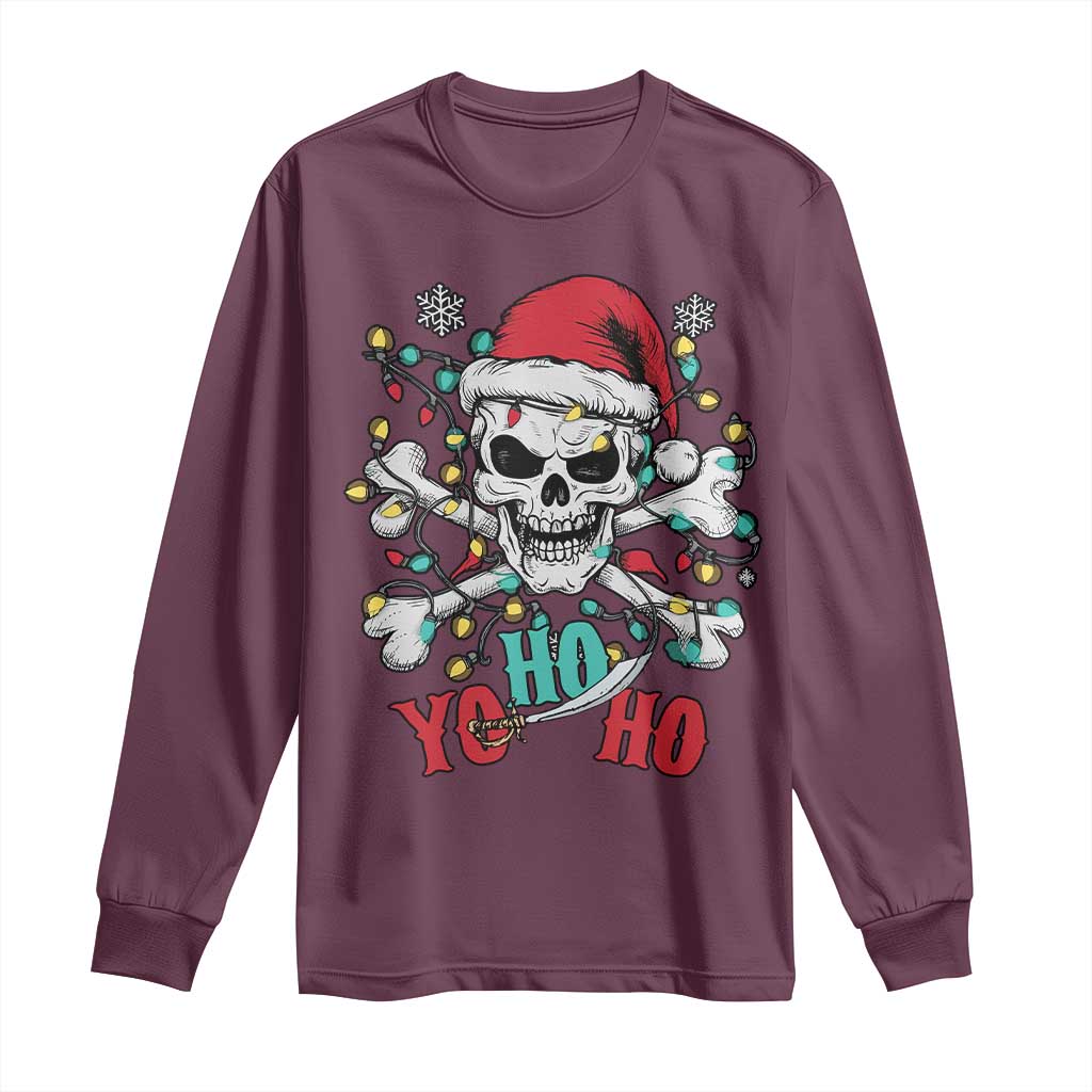 Christmas Pirate Skull Long Sleeve Shirt Yo Ho Ho Boat Cruise Xmas Crossbones