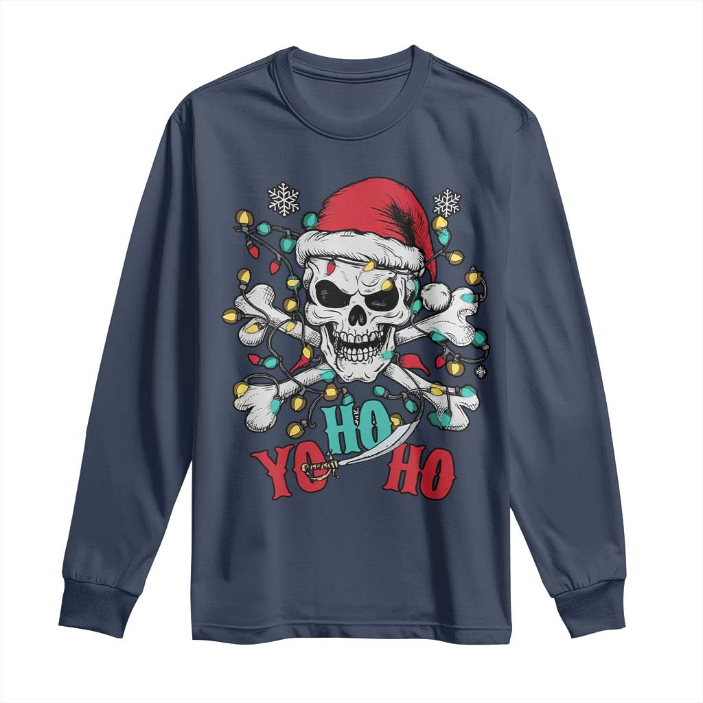Christmas Pirate Skull Long Sleeve Shirt Yo Ho Ho Boat Cruise Xmas Crossbones
