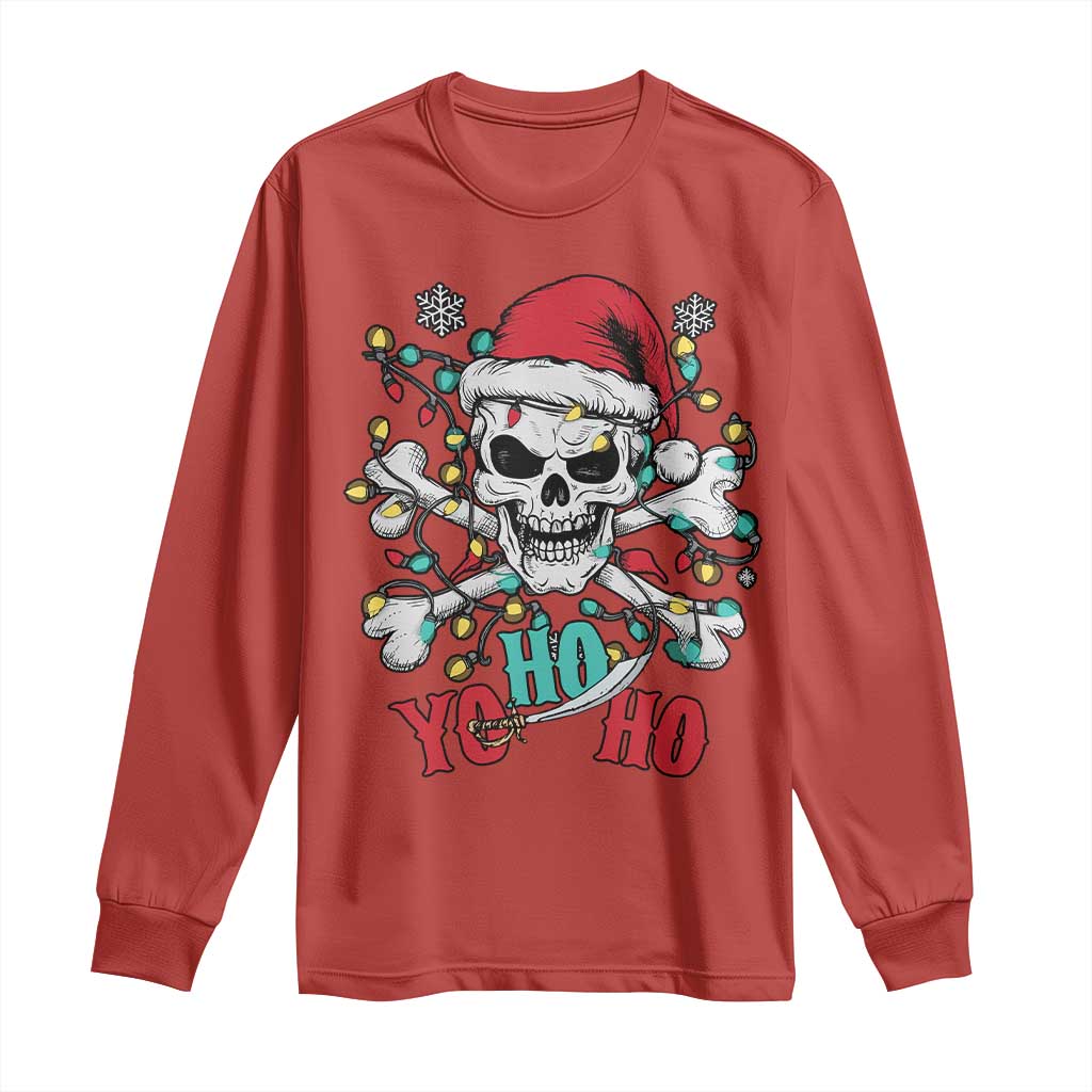 Christmas Pirate Skull Long Sleeve Shirt Yo Ho Ho Boat Cruise Xmas Crossbones