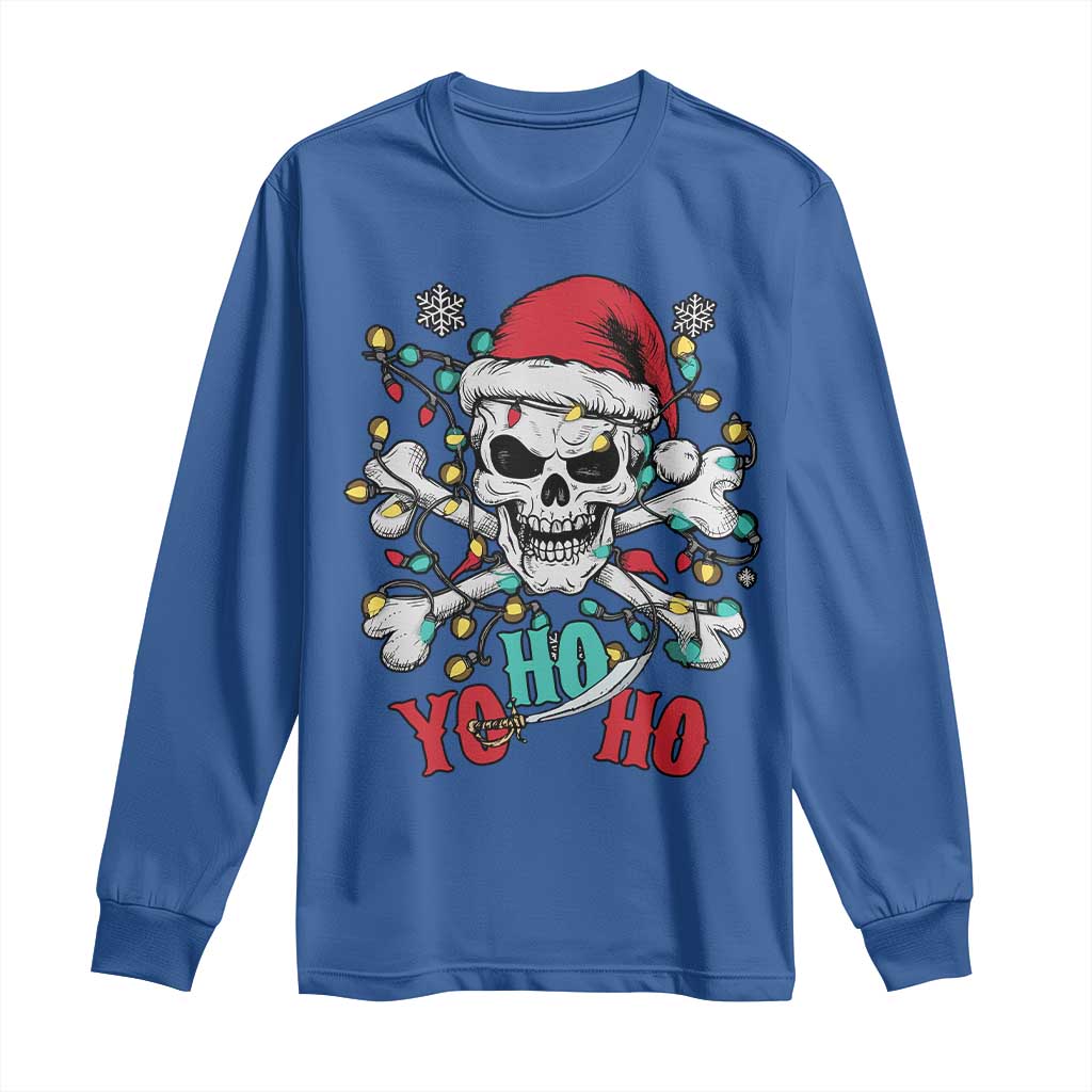 Christmas Pirate Skull Long Sleeve Shirt Yo Ho Ho Boat Cruise Xmas Crossbones