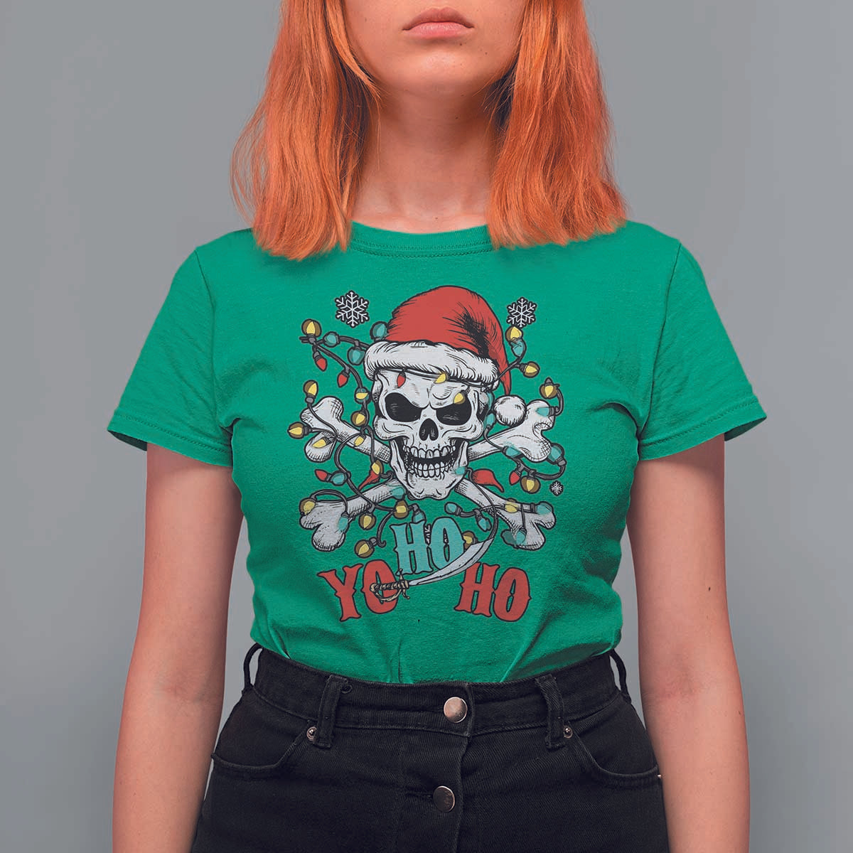 Christmas Pirate Skull T Shirt For Women Yo Ho Ho Boat Cruise Xmas Crossbones - Wonder Print Shop