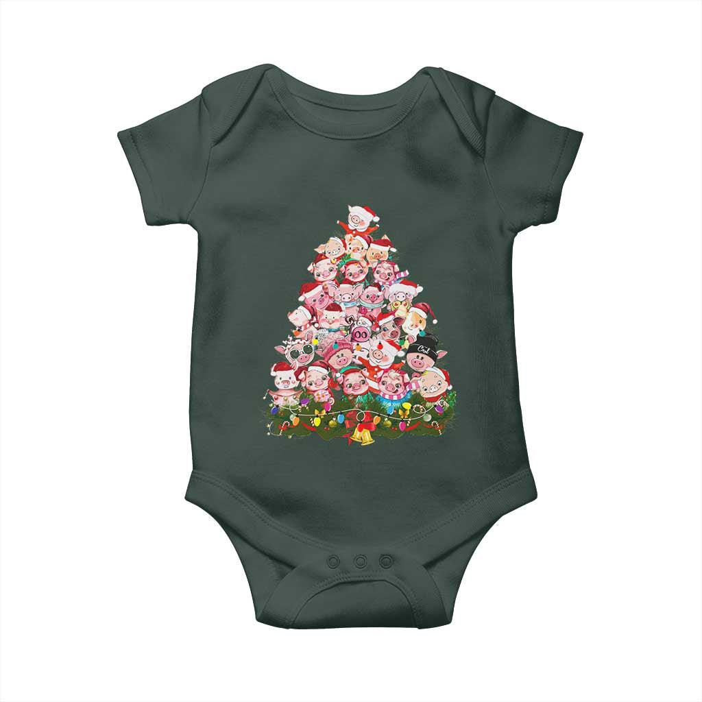 Cute Pink Pigs Christmas Tree Baby Onesie Funny Farmer Xmas Lights Festive Vibe