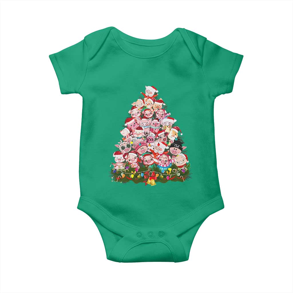 Cute Pink Pigs Christmas Tree Baby Onesie Funny Farmer Xmas Lights Festive Vibe