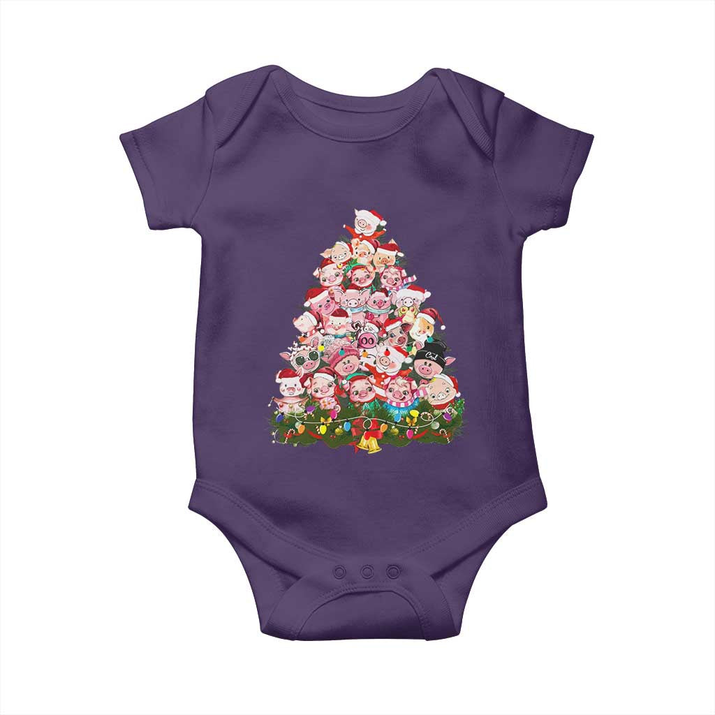 Cute Pink Pigs Christmas Tree Baby Onesie Funny Farmer Xmas Lights Festive Vibe