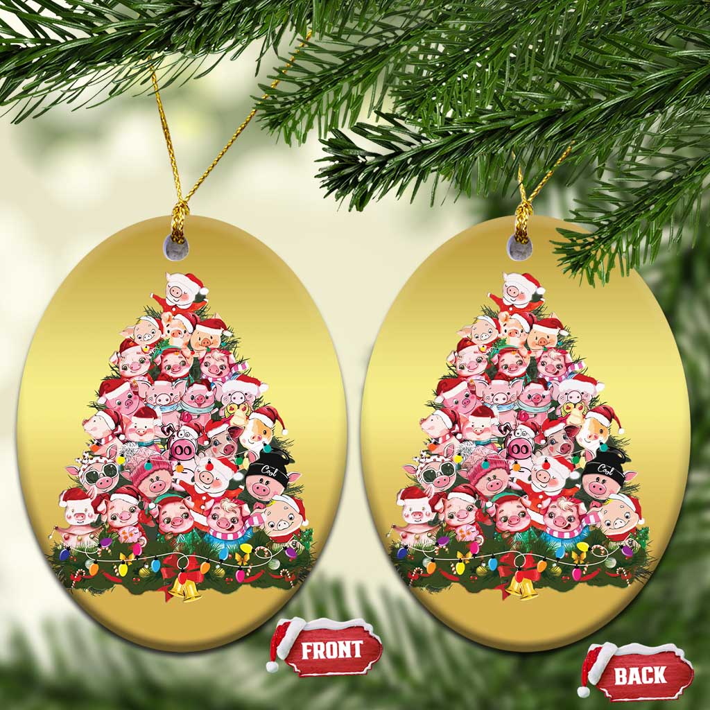 Cute Pink Pigs Xmas Tree Christmas Ornament Funny Farmer Xmas Lights Festive Vibe - Wonder Print Shop