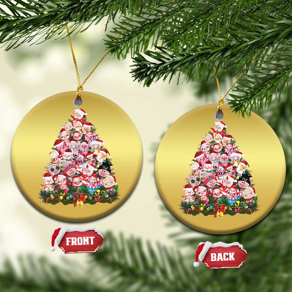 Cute Pink Pigs Xmas Tree Christmas Ornament Funny Farmer Xmas Lights Festive Vibe - Wonder Print Shop