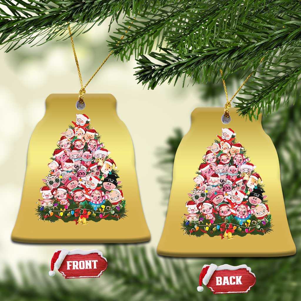 Cute Pink Pigs Xmas Tree Christmas Ornament Funny Farmer Xmas Lights Festive Vibe - Wonder Print Shop