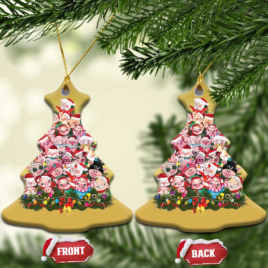 Cute Pink Pigs Xmas Tree Christmas Ornament Funny Farmer Xmas Lights Festive Vibe - Wonder Print Shop