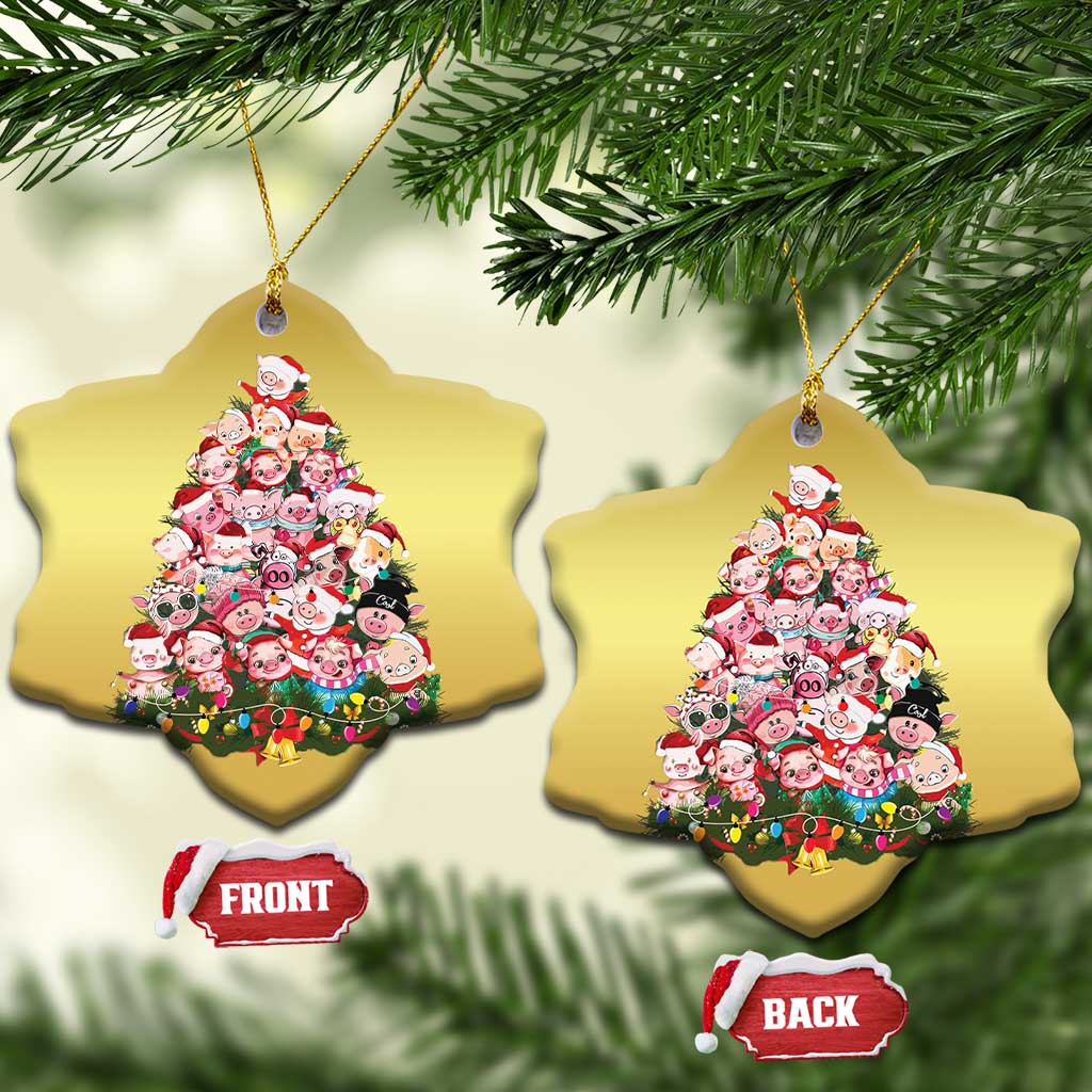 Cute Pink Pigs Xmas Tree Christmas Ornament Funny Farmer Xmas Lights Festive Vibe - Wonder Print Shop