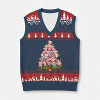Cute Pink Pigs Xmas Tree V-Neck Knit Sweater Vest Funny Farmer Xmas Lights Festive Vibe - Wonder Print Shop