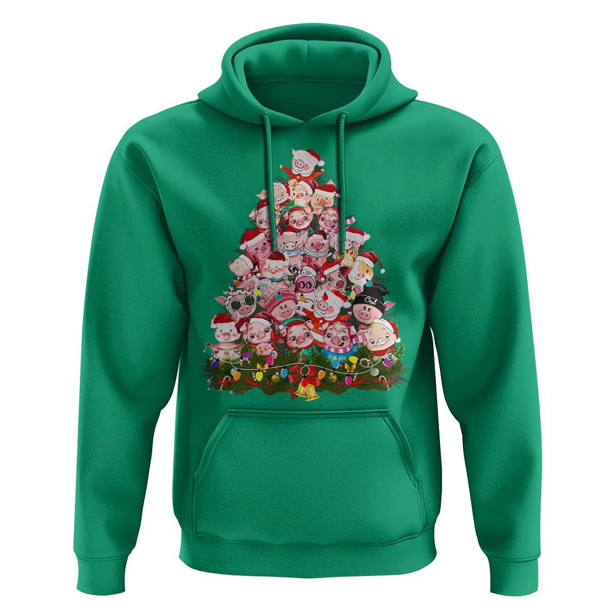 Cute Pink Pigs Christmas Tree Hoodie Funny Farmer Xmas Lights Festive Vibe