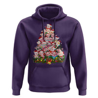 Cute Pink Pigs Christmas Tree Hoodie Funny Farmer Xmas Lights Festive Vibe