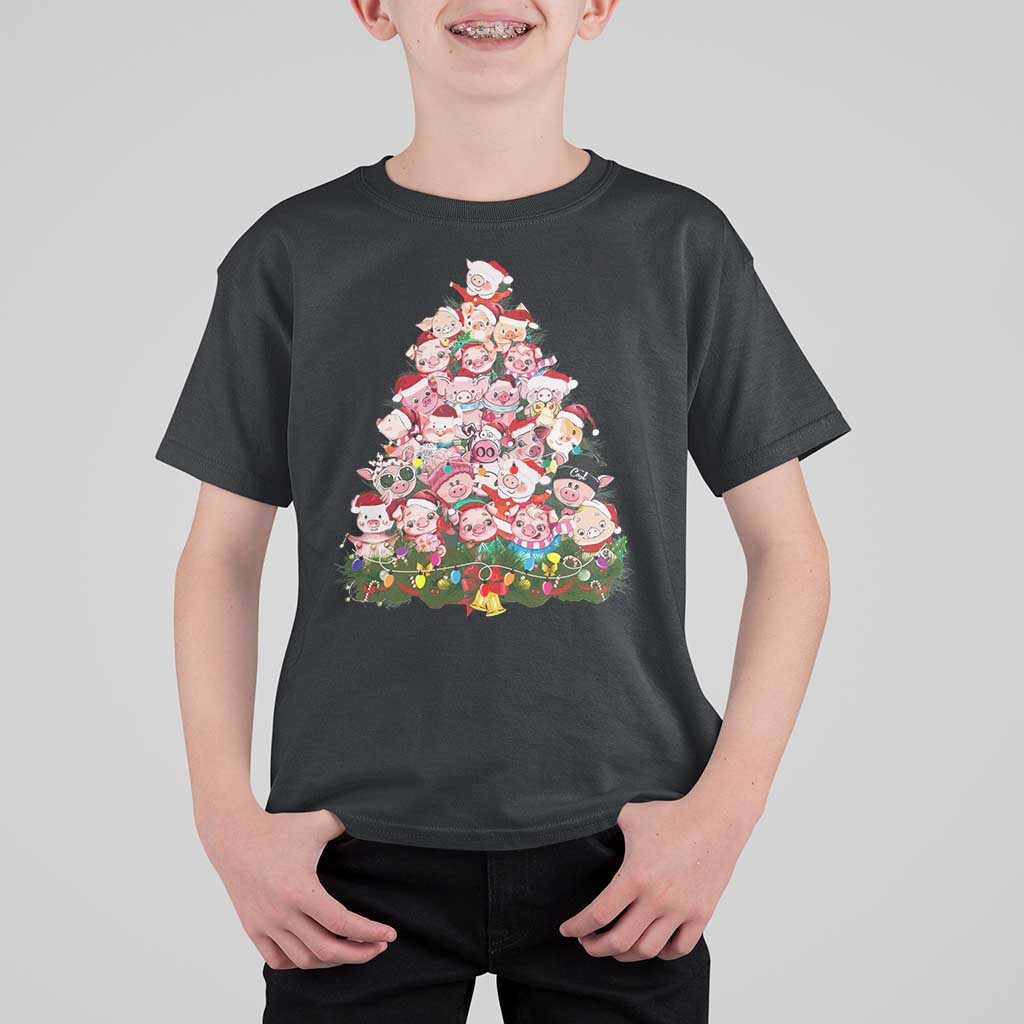 Cute Pink Pigs Christmas Tree T Shirt For Kid Funny Farmer Xmas Lights Festive Vibe - Wonder Print Shop