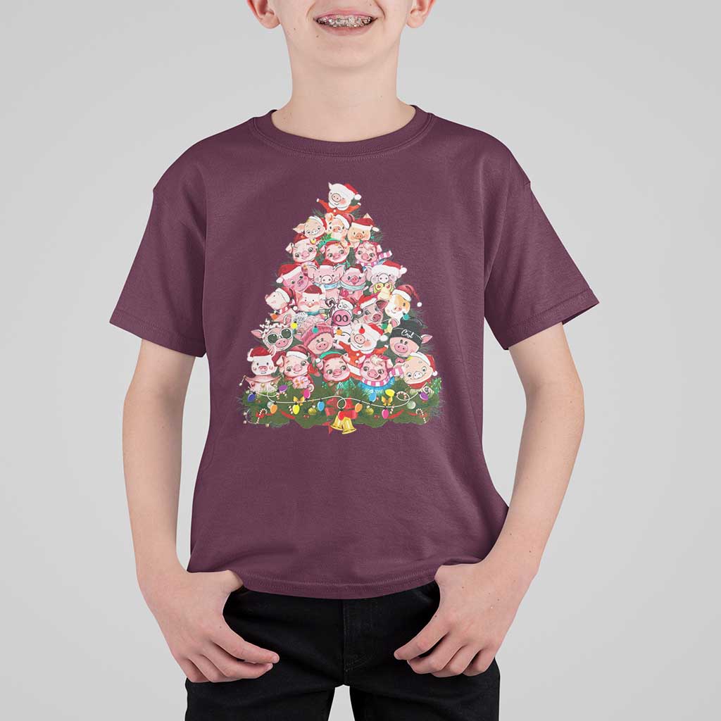 Cute Pink Pigs Christmas Tree T Shirt For Kid Funny Farmer Xmas Lights Festive Vibe - Wonder Print Shop