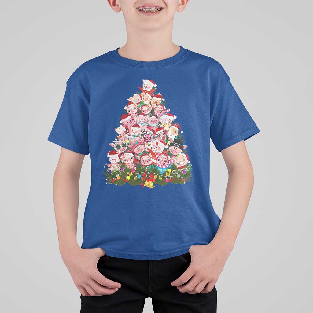 Cute Pink Pigs Christmas Tree T Shirt For Kid Funny Farmer Xmas Lights Festive Vibe - Wonder Print Shop