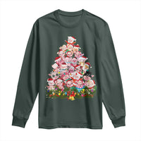 Cute Pink Pigs Christmas Tree Long Sleeve Shirt Funny Farmer Xmas Lights Festive Vibe