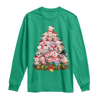 Cute Pink Pigs Christmas Tree Long Sleeve Shirt Funny Farmer Xmas Lights Festive Vibe