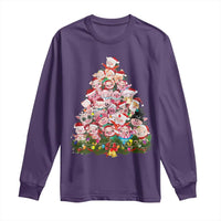 Cute Pink Pigs Christmas Tree Long Sleeve Shirt Funny Farmer Xmas Lights Festive Vibe