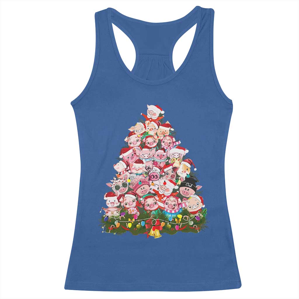 Cute Pink Pigs Christmas Tree Racerback Tank Top Funny Farmer Xmas Lights Festive Vibe