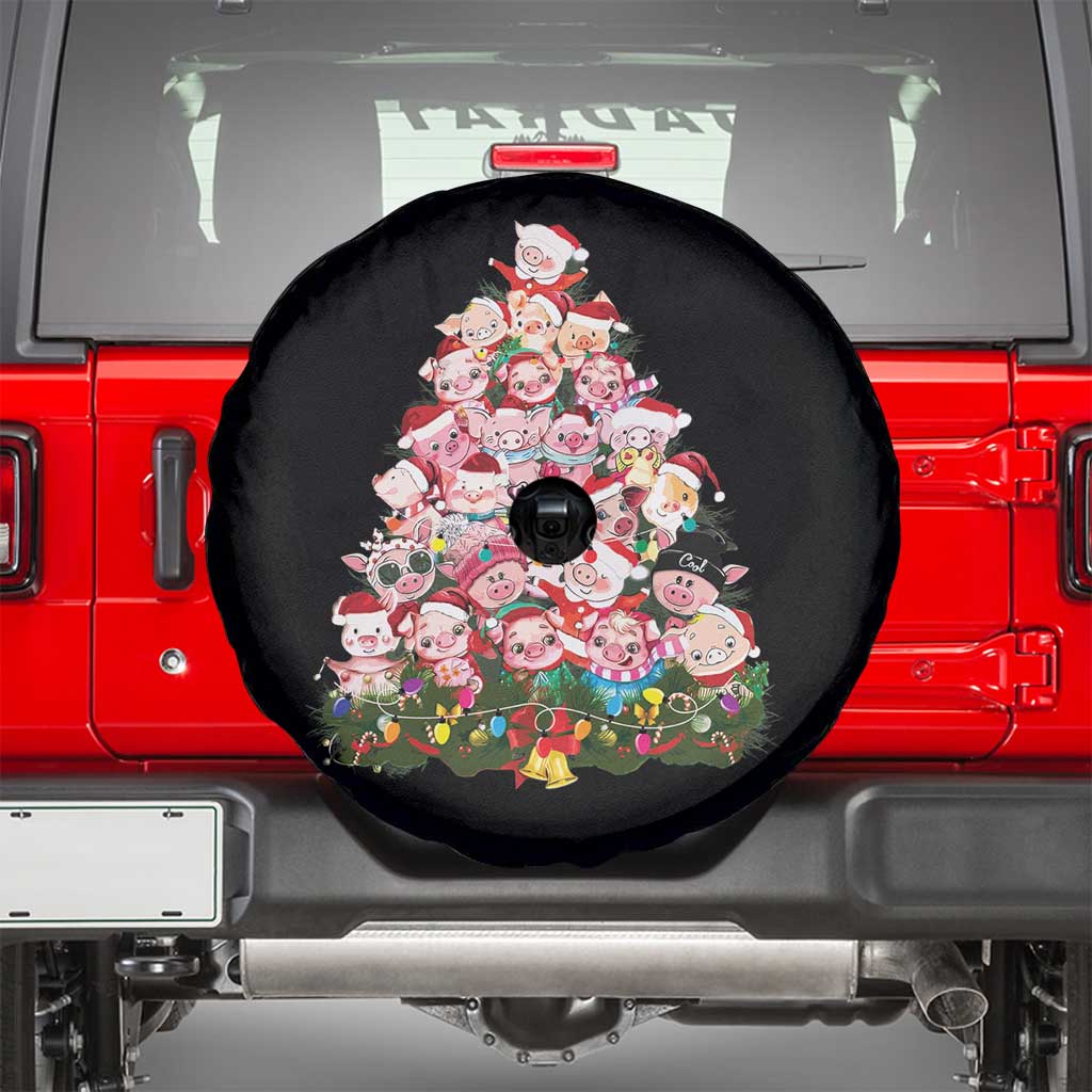 Cute Pink Pigs Christmas Tree Spare Tire Cover Funny Farmer Xmas Lights Festive Vibe
