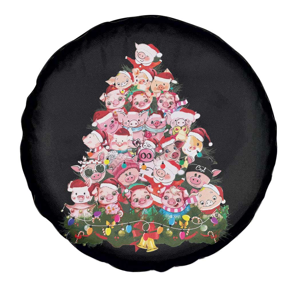 Cute Pink Pigs Christmas Tree Spare Tire Cover Funny Farmer Xmas Lights Festive Vibe