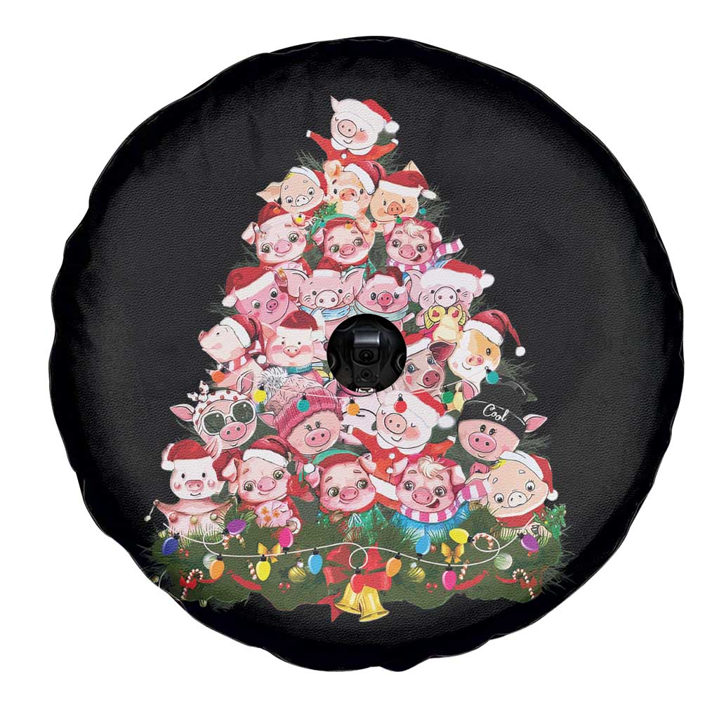 Cute Pink Pigs Christmas Tree Spare Tire Cover Funny Farmer Xmas Lights Festive Vibe