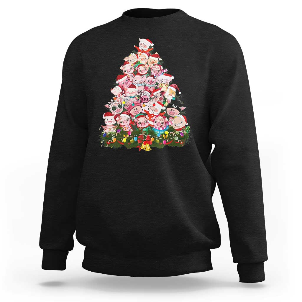 Cute Pink Pigs Christmas Tree Sweatshirt Funny Farmer Xmas Lights Festive Vibe - Wonder Print Shop