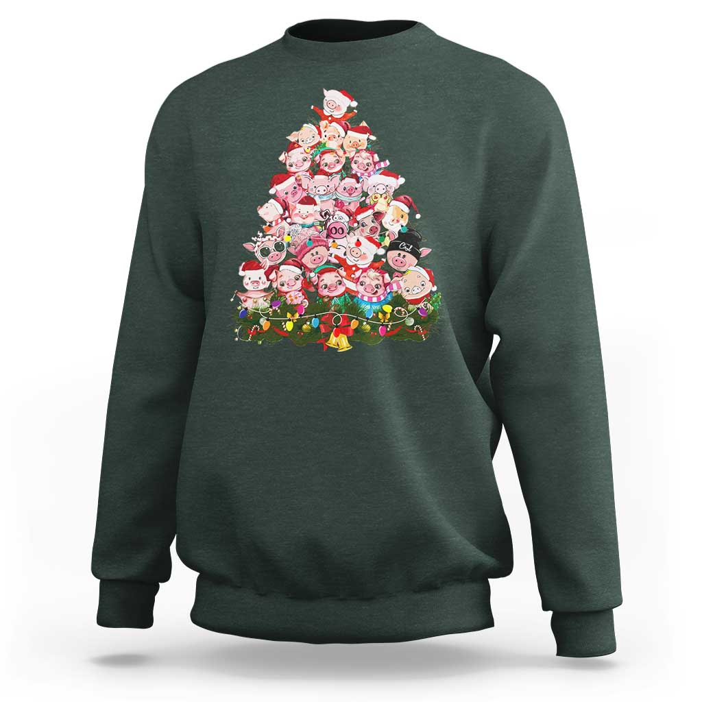 Cute Pink Pigs Christmas Tree Sweatshirt Funny Farmer Xmas Lights Festive Vibe - Wonder Print Shop
