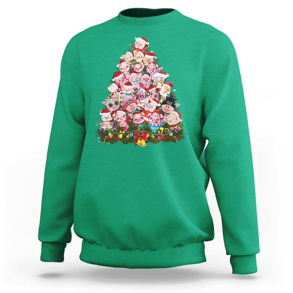 Cute Pink Pigs Christmas Tree Sweatshirt Funny Farmer Xmas Lights Festive Vibe - Wonder Print Shop