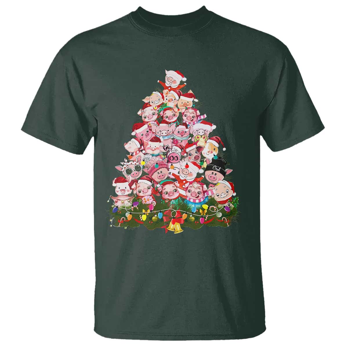 Cute Pink Pigs Christmas Tree T Shirt Funny Farmer Xmas Lights Festive Vibe - Wonder Print Shop