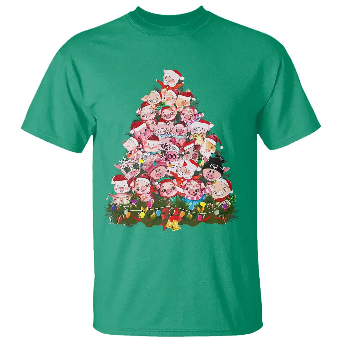 Cute Pink Pigs Christmas Tree T Shirt Funny Farmer Xmas Lights Festive Vibe - Wonder Print Shop