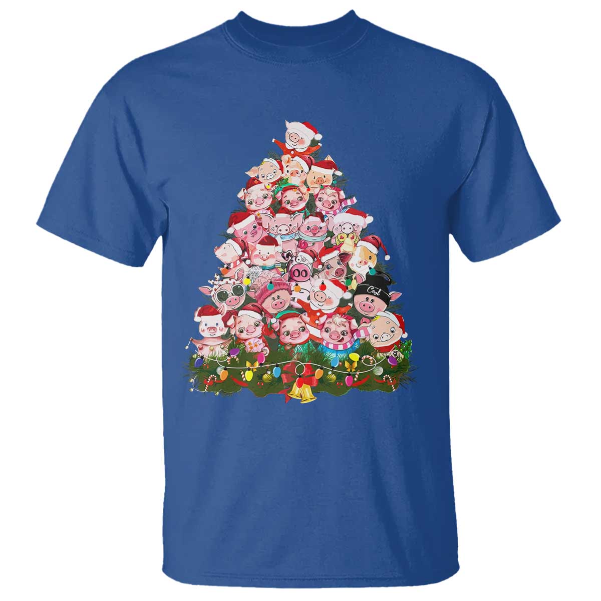 Cute Pink Pigs Christmas Tree T Shirt Funny Farmer Xmas Lights Festive Vibe - Wonder Print Shop