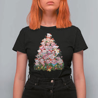 Cute Pink Pigs Christmas Tree T Shirt For Women Funny Farmer Xmas Lights Festive Vibe - Wonder Print Shop